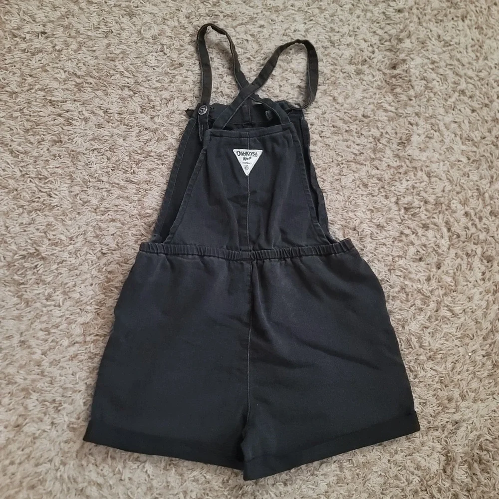 OshKosh B'gosh Shortalls Kids 10 Black Vestbak Denim Elastic Waist Overalls